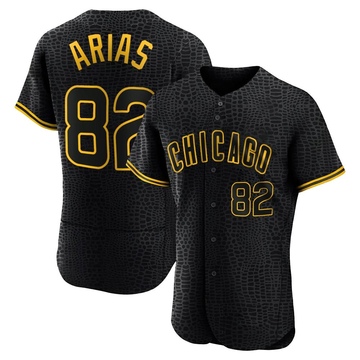 Michael Arias Men's Authentic Chicago Cubs Black Snake Skin City Jersey