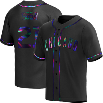 Sammy Sosa Men's Replica Chicago Cubs Black Holographic Alternate Jersey