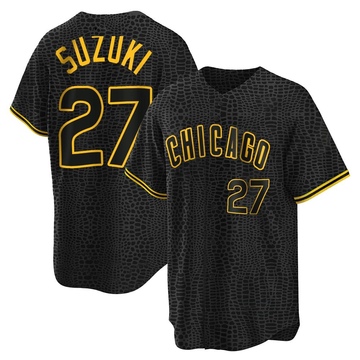 Seiya Suzuki Men's Replica Chicago Cubs Black Snake Skin City Jersey