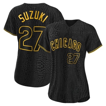 Seiya Suzuki Women's Authentic Chicago Cubs Black Snake Skin City Jersey